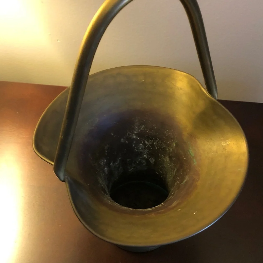 Vintage Brass Flower Basket With Handle